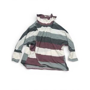LuLaRoe Cowl Neck Tunic Top‎ Womens L Gray Maroon Stripe Waffle Knit Crossover